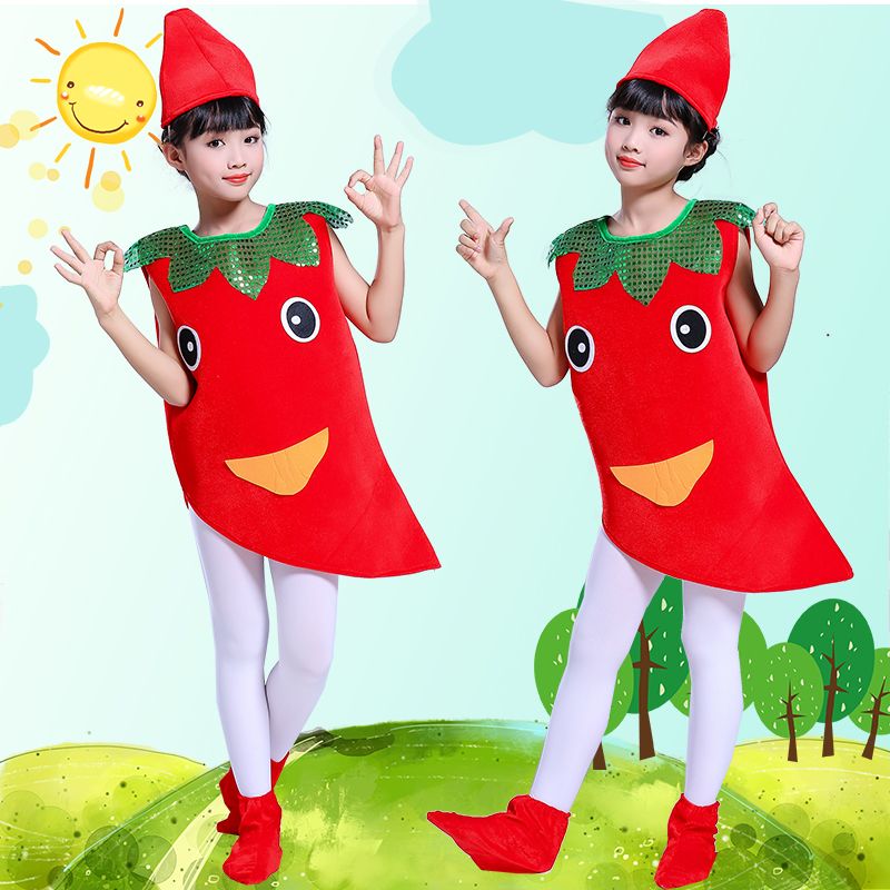 儿童蔬菜表演服儿童小辣椒水果蔬菜演出服幼儿园话剧小老鼠吃辣椒