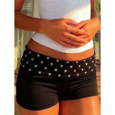 Women's Rivet Patchwork Shorts Summer Y2K Tight Fit Slimmin