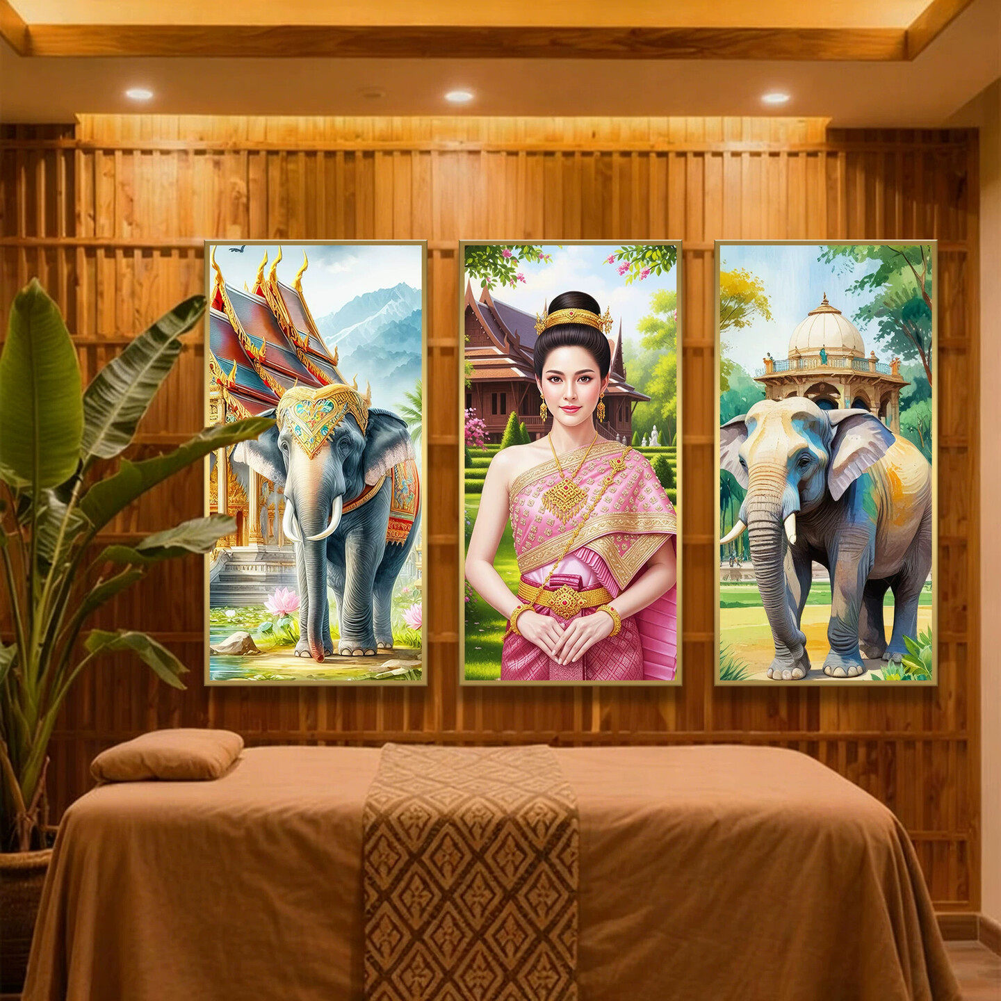 东南亚风格餐厅泰国大象挂画泰式按摩店背景墙傣族佛像美女装饰画