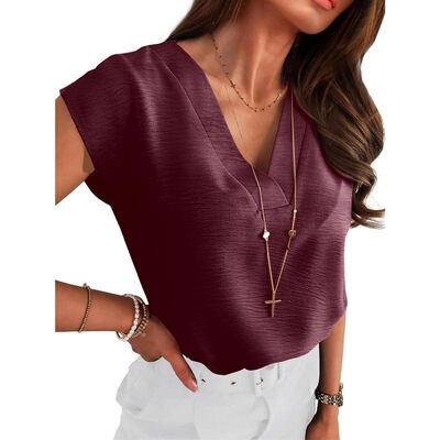 Womens Apricot Batwing Sleeve VNeck Fitted Casual Blouse for