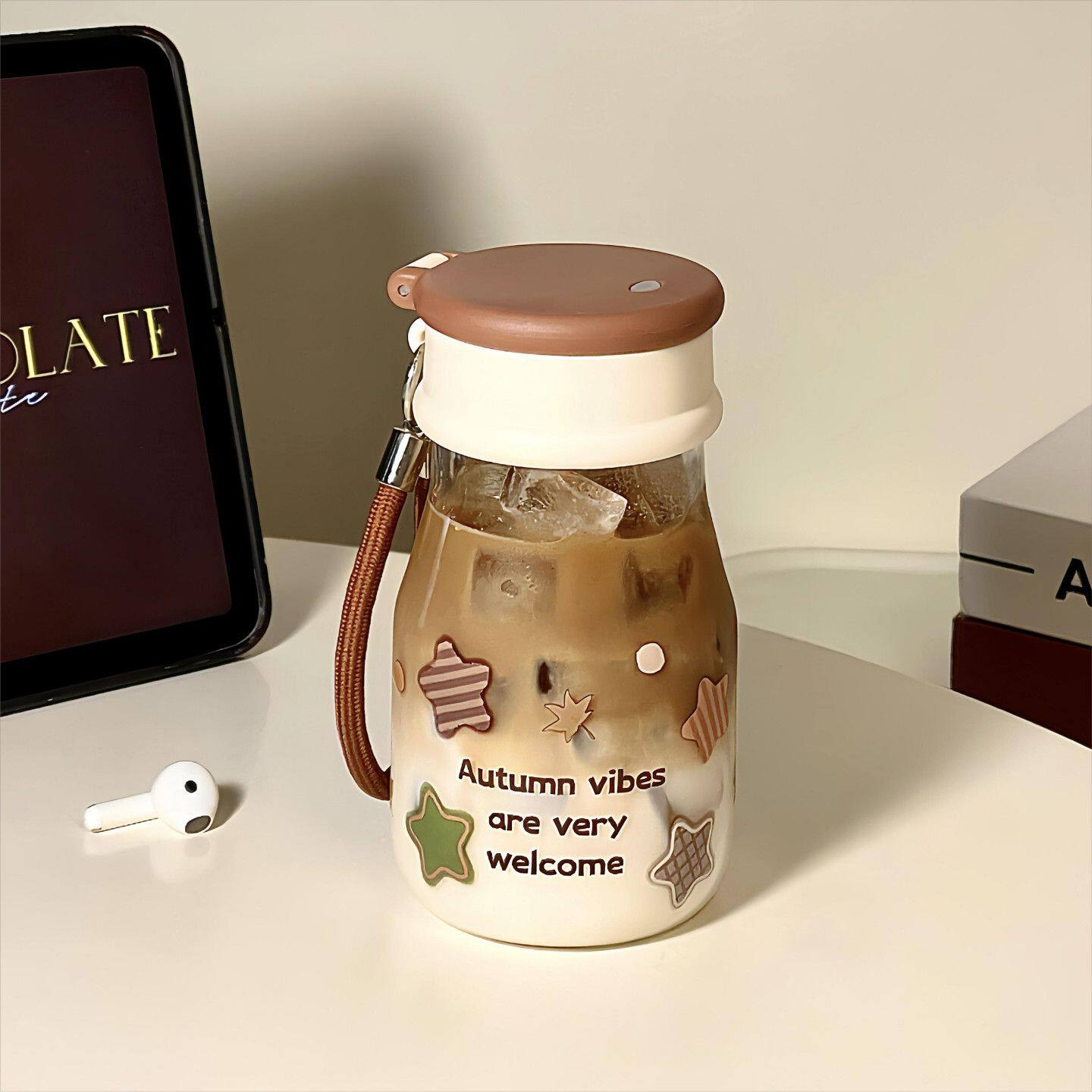 星星水杯女生高颜值2026新款高硼硅玻璃杯带吸管咖啡杯手提便携