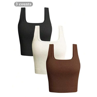 3 Piece Women's Tank Tops Ribbed Seams Workout Exercise