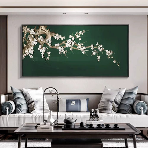 新中式入户玄关喜上枝头梅花挂画饭店餐厅实物走廊过道背景装饰画