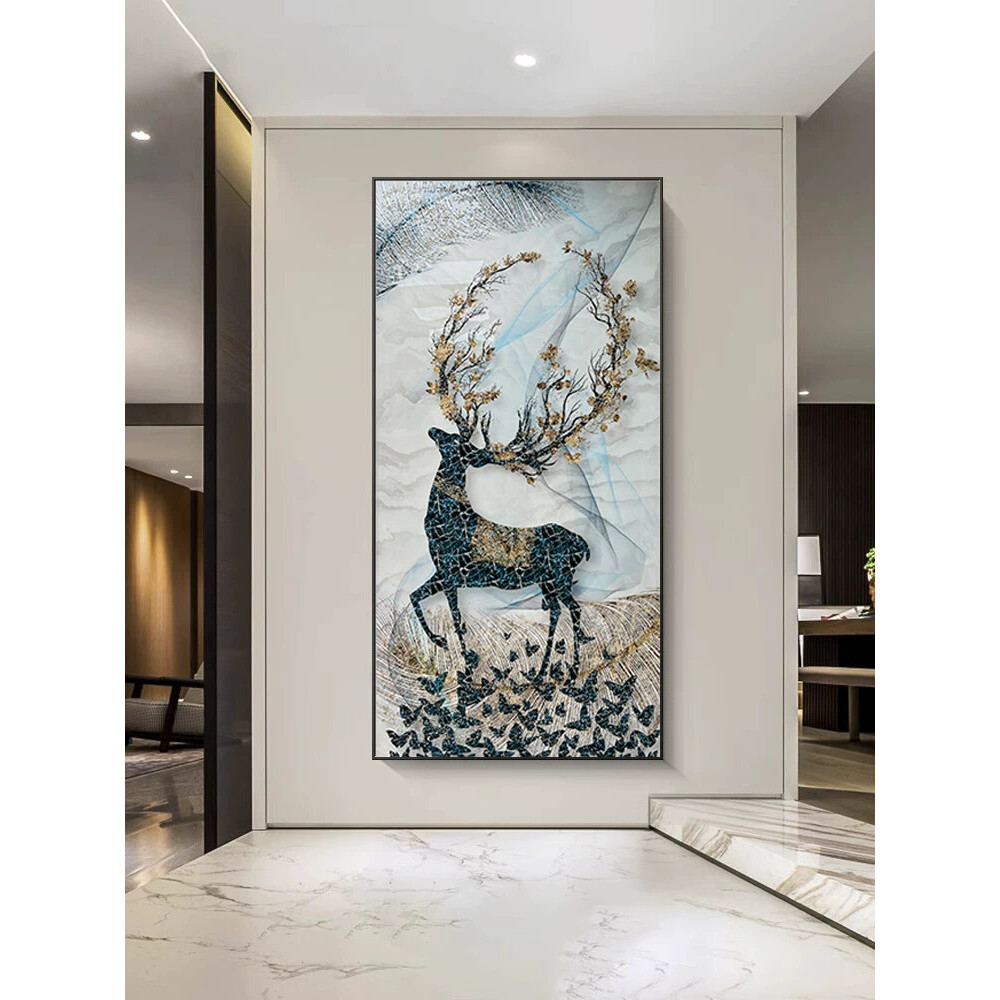 轻奢欧式入户玄关装饰画LED灯光画大气走廊过道挂画客厅竖版壁画