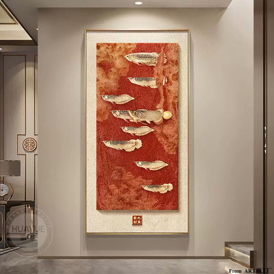 喜上枝头玄关装饰画新中式花鸟过道走廊挂画寓意好入户正对门壁画