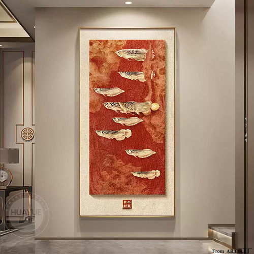 喜上枝头玄关装饰画新中式花鸟过道走廊挂画寓意好入户正对门壁画