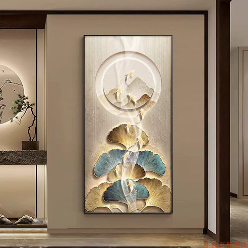 银杏叶现代轻奢入户门玄关装饰画高级感走廊过道家大业大挂画高档