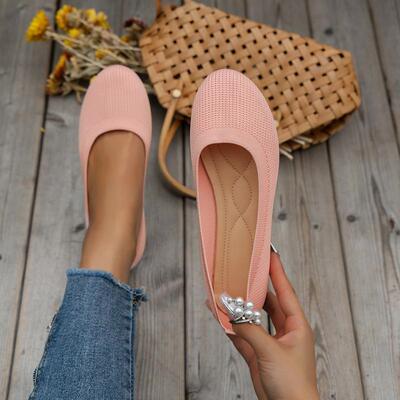 Round Toe Flats Shoes Casual Comfortable Soft Slip On Knit