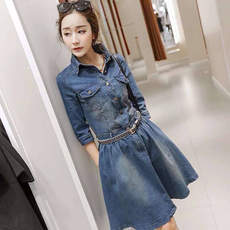 2026早春新款韩版秋冬牛仔裙连衣裙女收腰中长款a字裙显瘦时尚潮