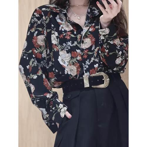 X 62460 Floral Sleeve Blouse 碎花长袖衬衫 跨境欧美亚马逊