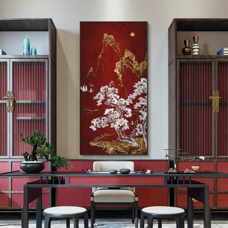 客厅沙发背景墙3d浮雕立体风景装饰画新中式入户玄关挂画餐厅中堂