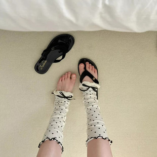 蝴蝶结袜套女夏薄款腿套ins芭蕾风小腿袜波点袜子miu系长袜瑜伽袜