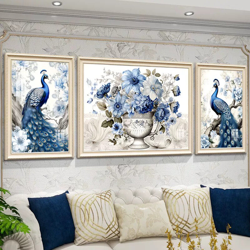 欧式沙发背景墙装饰画客厅三联挂画高级感新款创意组合壁画艺术画