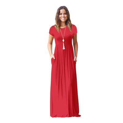 womens formal dresses Short Sleeve Loose Plain Long Casual