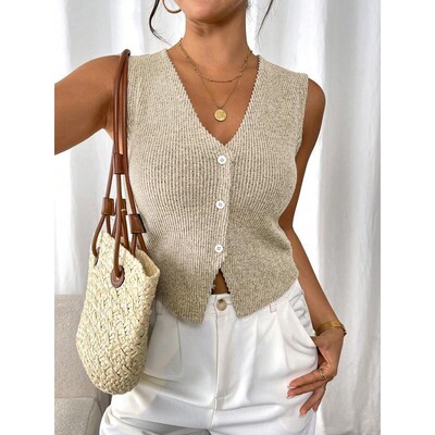 Womens Solid Color V Neck Tank Top Basic Casual Fitted