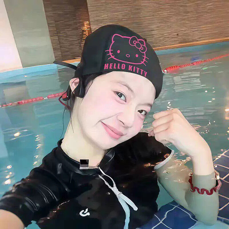 高颜值哈喽Kitty游泳帽女不勒头长发硅胶防水加大头围高弹力泳帽