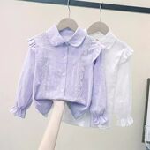 儿童棉韩版 2025春夏新款 上衣洋气花边衬衣潮 长袖 女童欧若风衬衫