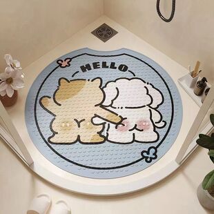 卡通带吸盘防滑脚垫圆形淋浴房防摔地垫家用浴室厕所洗澡专用垫子