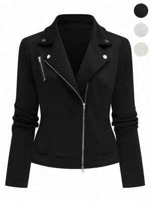Womens Casual Lapel Zipper Jacket Coat Stylish Motorcycle