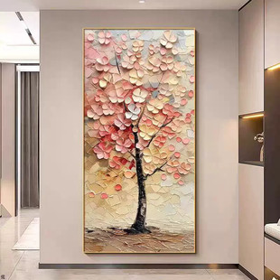 发财树入户玄关装 饰画奶油风走廊过道尽头壁画彩绘花卉挂画