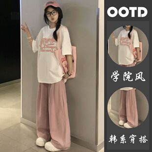 单/套装学生套装女软妹慵懒风宽松短袖t恤休闲裤子夏日穿搭一整套