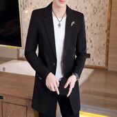 新款 男士 风衣男社会青年帅气披风潮流纯色西服秋装 中长款 外套 个性