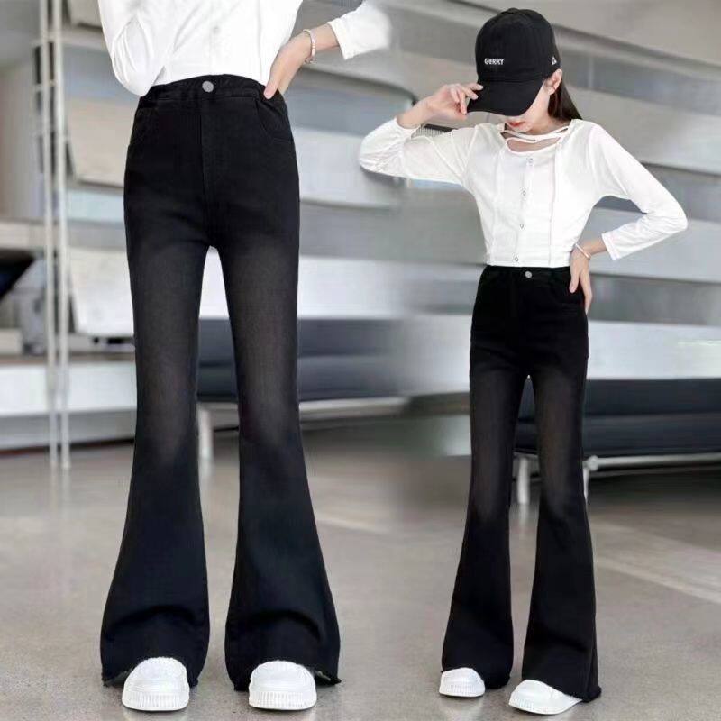 女童牛仔裤微微喇叭裤高弹力修身韩版中大童小女孩学生春秋裤