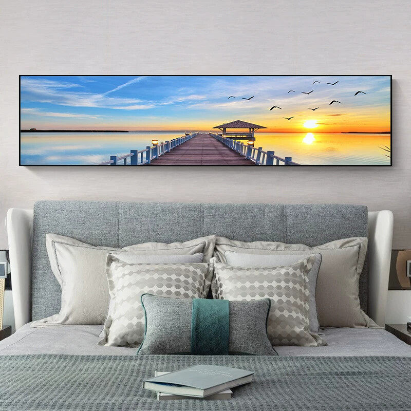 现代风海景卧室床头装饰画风景酒店宾馆民宿房间挂画简约横幅壁画