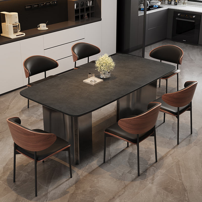 全友家居岩板餐桌现代简约客厅家用小户型不锈钢长方形意式轻奢饭