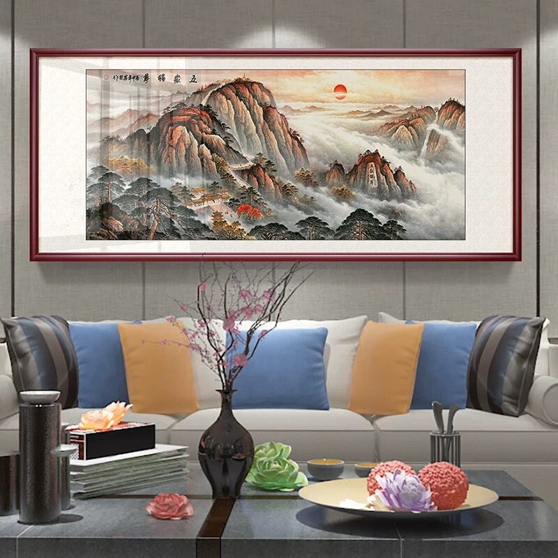 五岳独尊国画山水画风水靠山招财办公室无水泰山挂画会议室墙壁画