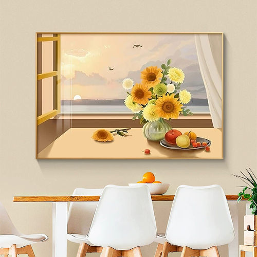 北欧轻奢餐厅装饰画花卉ins艺术饭厅餐边柜壁画入户现代简约挂画