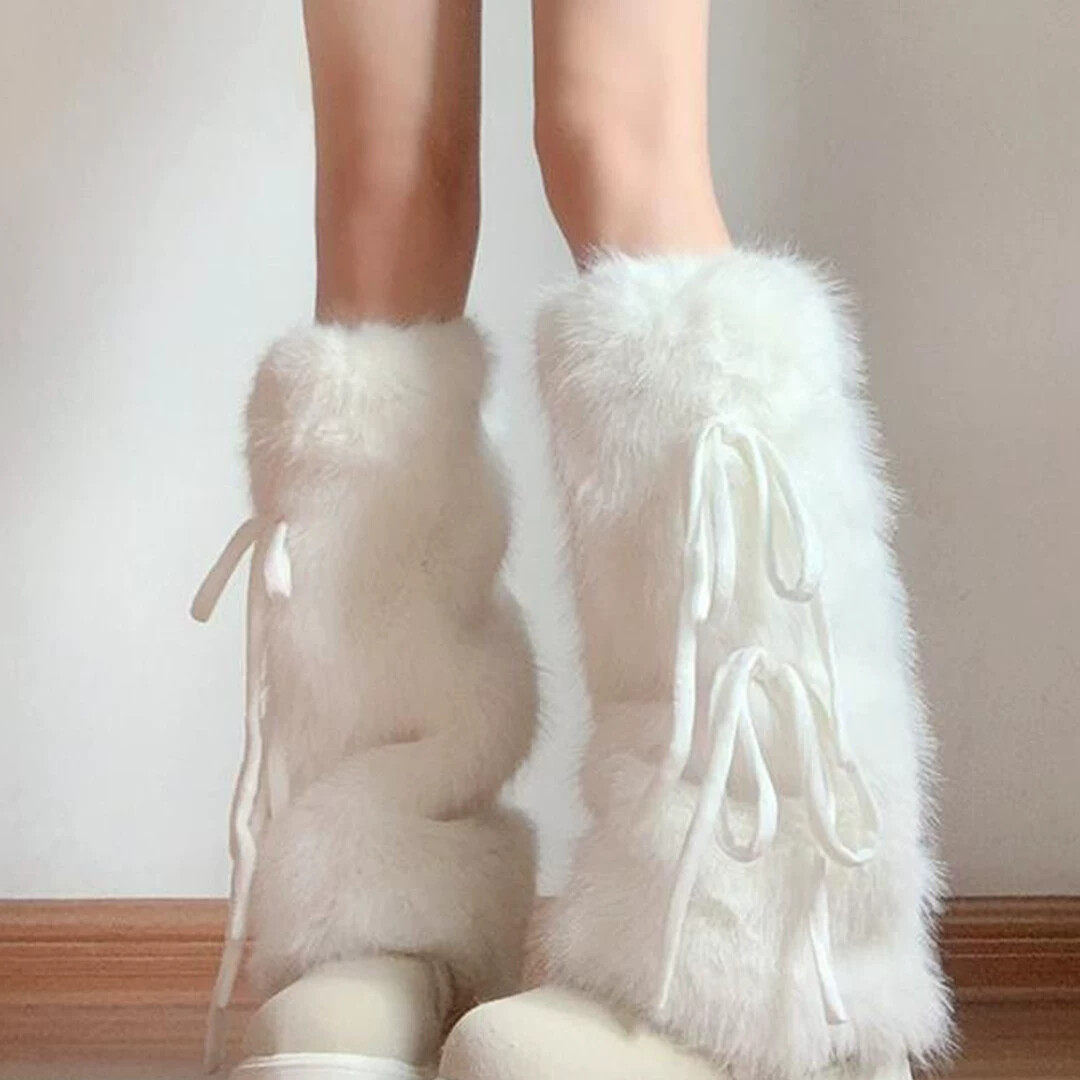 日系亚文化腿套y2k辣妹白色堆堆袜女秋冬季雪地靴绑带毛毛绒袜套