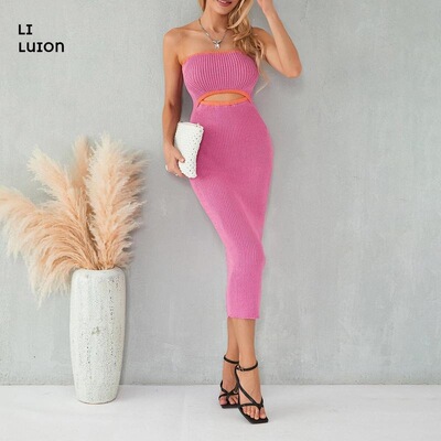 Women Sexy Elegent Tube Dress Strapless Backless Hollowed
