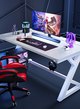 馨艺珠S3攻击鲨电竞桌黑色仿碳纤维桌卧室家用简易电脑台式桌子