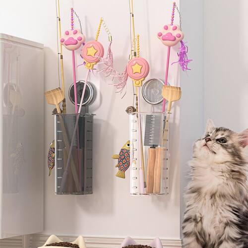 吸盘壁挂逗猫棒收纳盒宠物玩具梳子置物架子