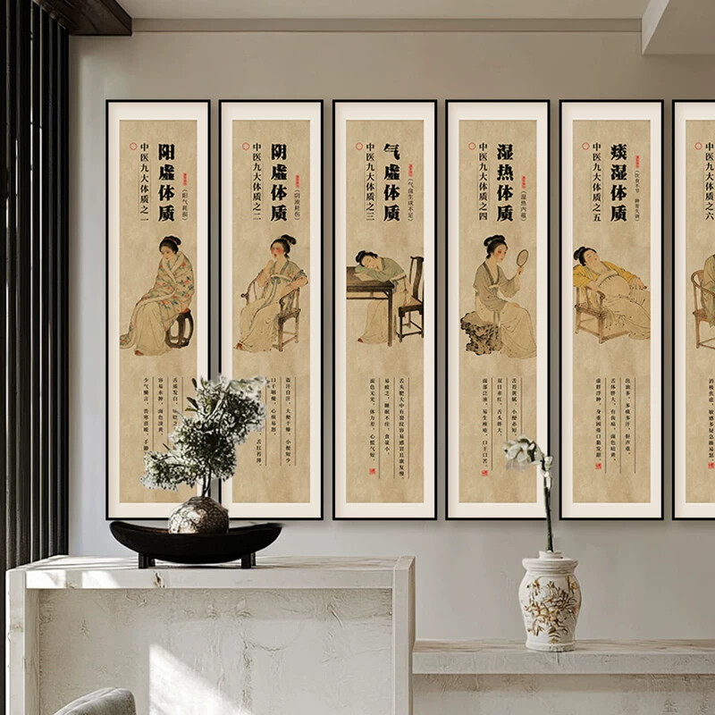 中医养生馆进门形象墙装饰画九种体质挂画美容院推拿馆软装壁画竖