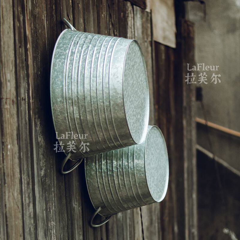 做旧乡村大铁皮桶方形铁皮花盆园艺杂货储存收纳超市陈列摄影道具