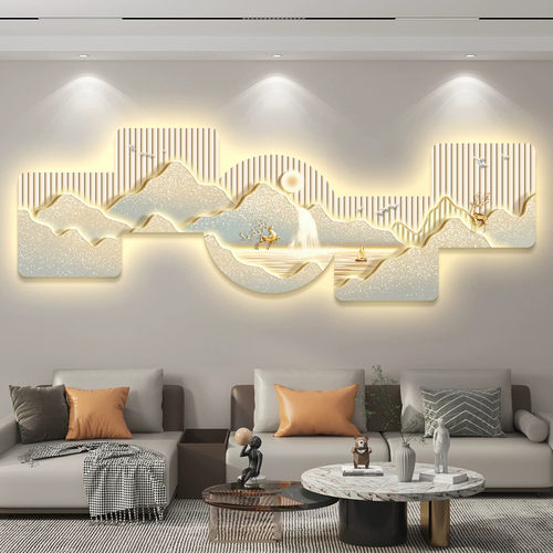 led带灯轻奢客厅装饰画沙发背景墙挂画壁画简约现代抽象大气山水
