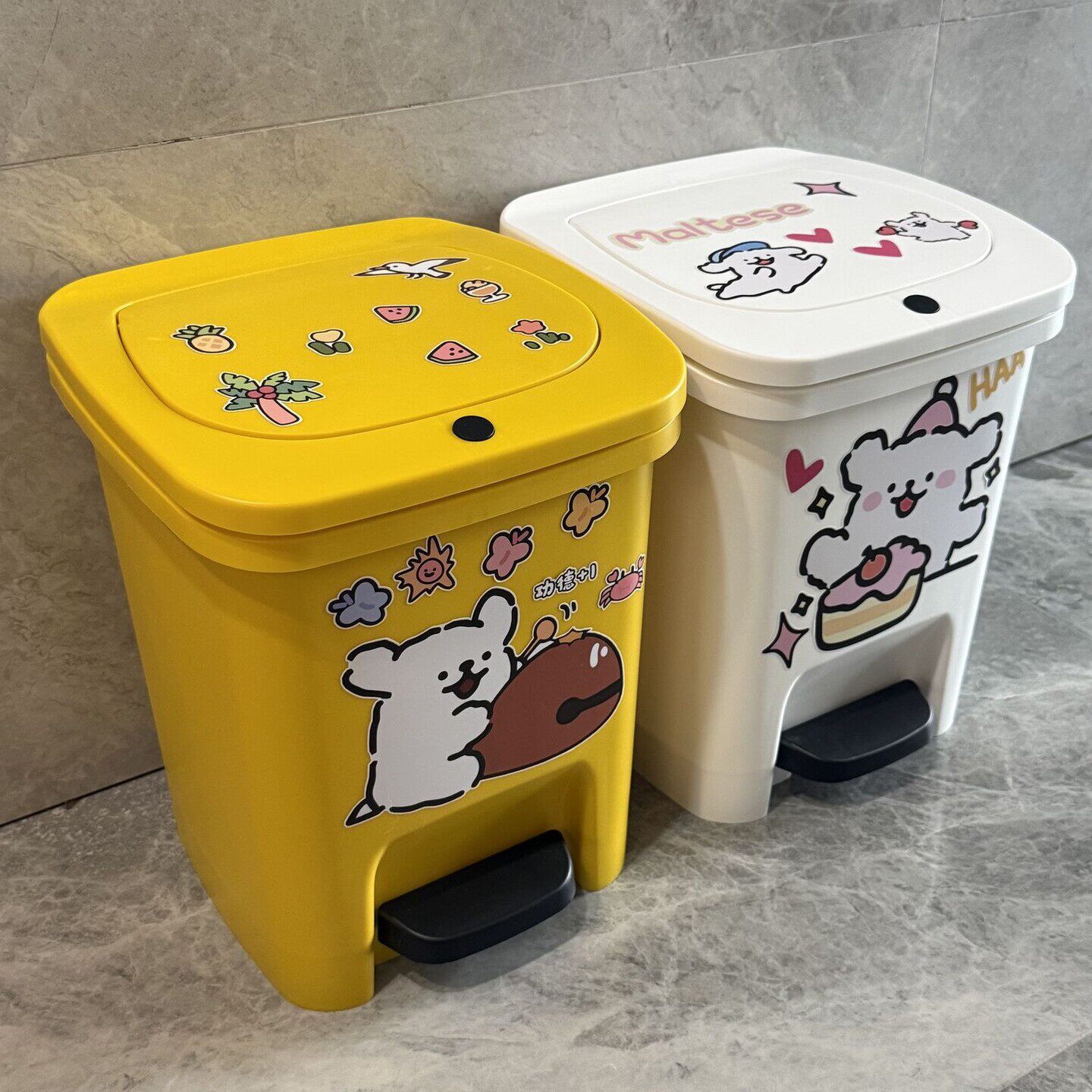 卡通可爱垃圾桶家用客厅脚踏按压双开带盖厨房卧室高颜值厕所纸篓