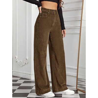 Women's Casual High Waisted Corduroy Pants with Slant