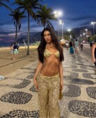 Elsa欧美女装 套装 2026春夏新款 海边度假深V性感亮片比基尼阔腿裤