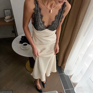 优雅气质长裙女 宴会晚礼服性感风蕾丝边吊带修身 elsa欧美女装 新款
