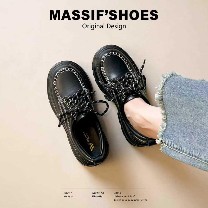 厚底小皮鞋女款2026新款英伦风黑色乐福鞋百搭增高配裙子粗跟单鞋