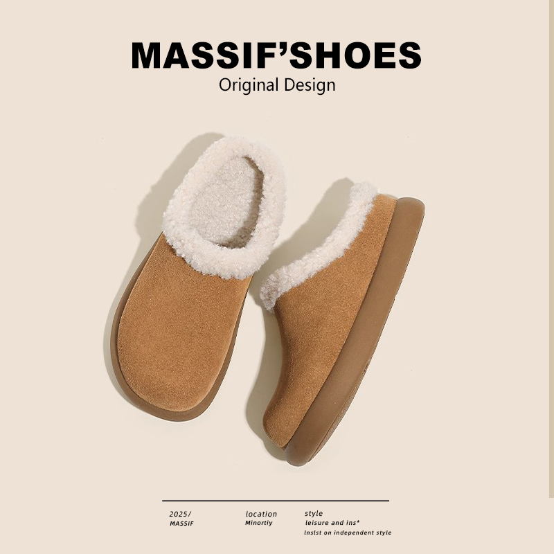 2025保暖毛毛棉鞋包头外穿半拖