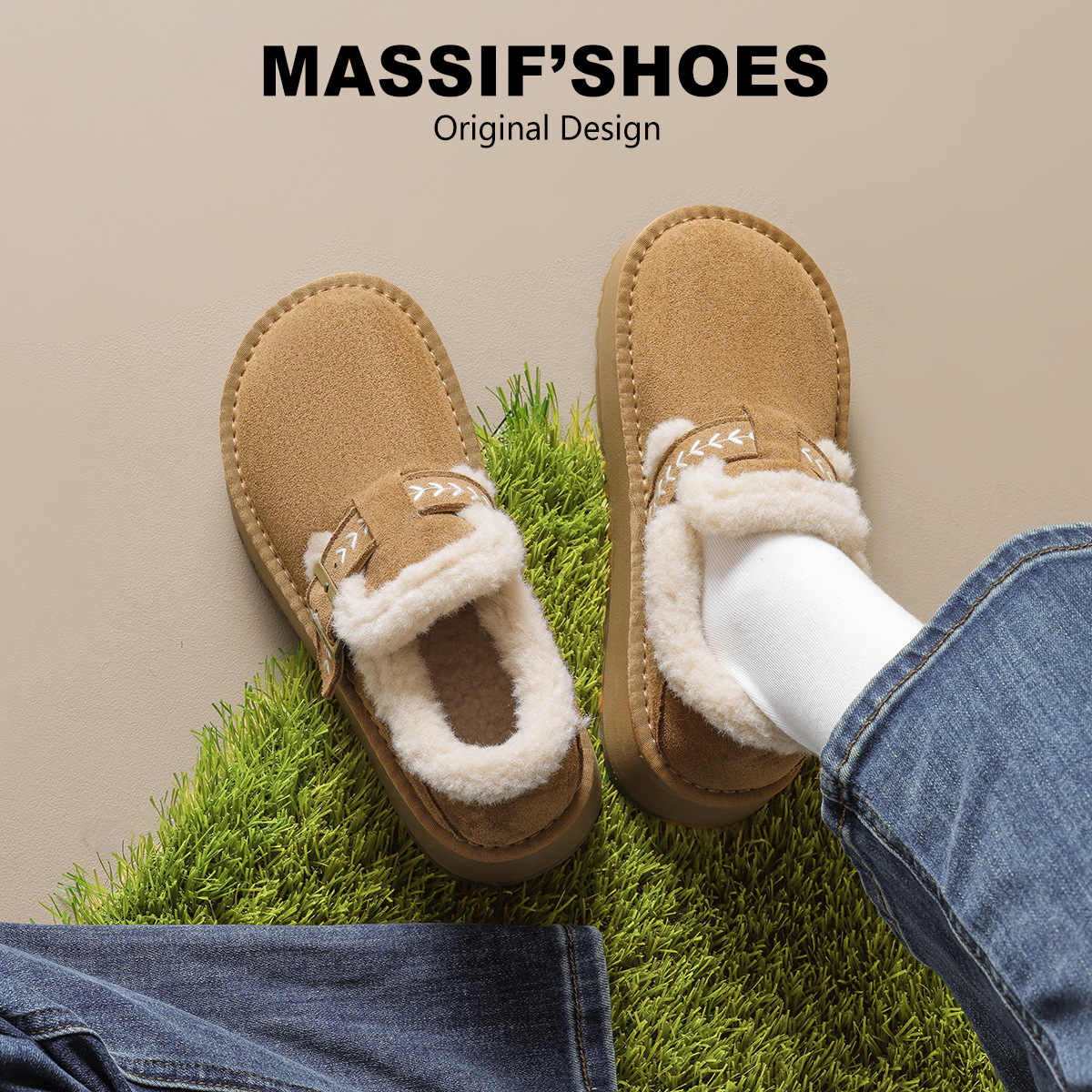 真皮厚底勃肯鞋女棕色毛毛鞋加绒