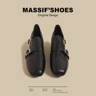 复古软底不累脚单鞋 百搭雕花乐福鞋 女2026新款 英伦风布洛克小皮鞋