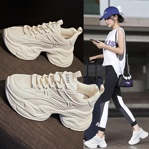 真皮厚底增高老爹鞋女款2026新款秋冬跑步透气运动百搭炸街小白鞋