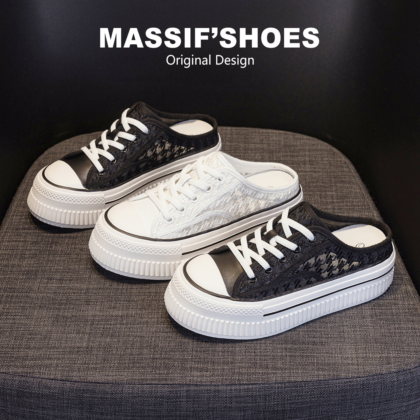 半拖小白鞋女款2026夏季新款透气百搭厚底一脚蹬休闲运动包头拖鞋