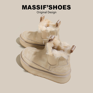 真皮厚底雪地靴女冬季新款增高加绒加厚防水防滑皮毛一体雪地棉鞋