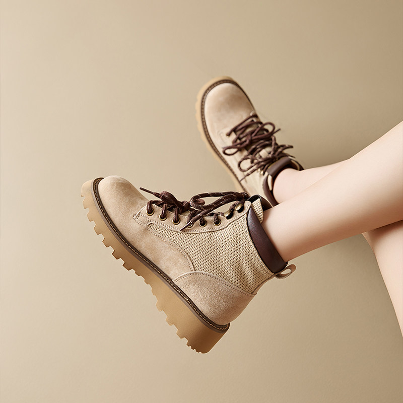 真皮复古马丁靴女款2026新款秋冬百搭短靴休闲百搭厚底增高大黄靴